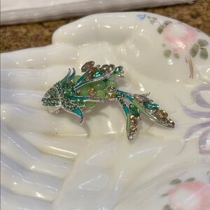 Signed Napier Elegant Green Fish Brooch